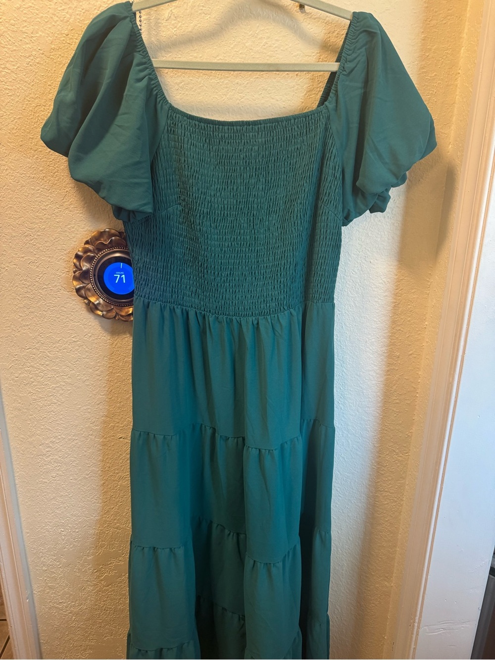 Pretty Green Teal Puff-Sleeve Smocked Maxi Dress